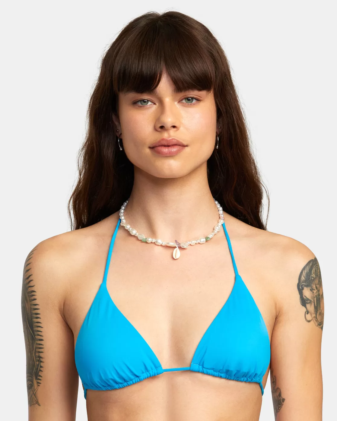 Solid Halter Triangle Bikini Top - Blue Danube