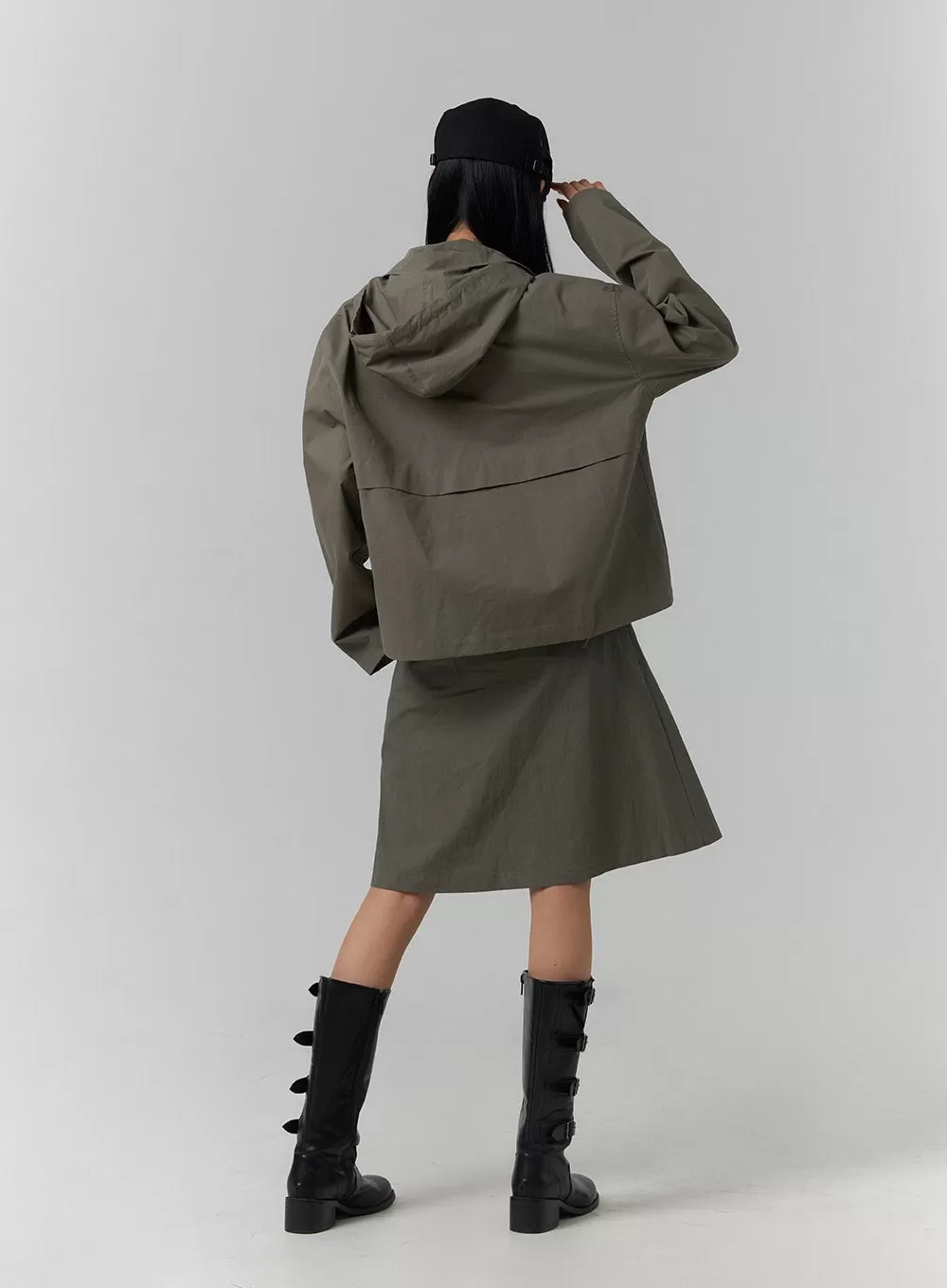 Solid Hooded Crop Trench Coat CJ419