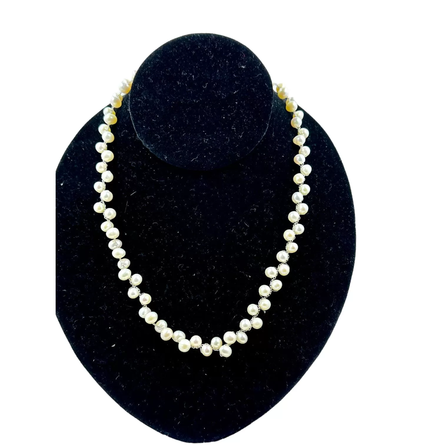 Sterling Silver Braided Cultured Freshwater Pearl Necklace