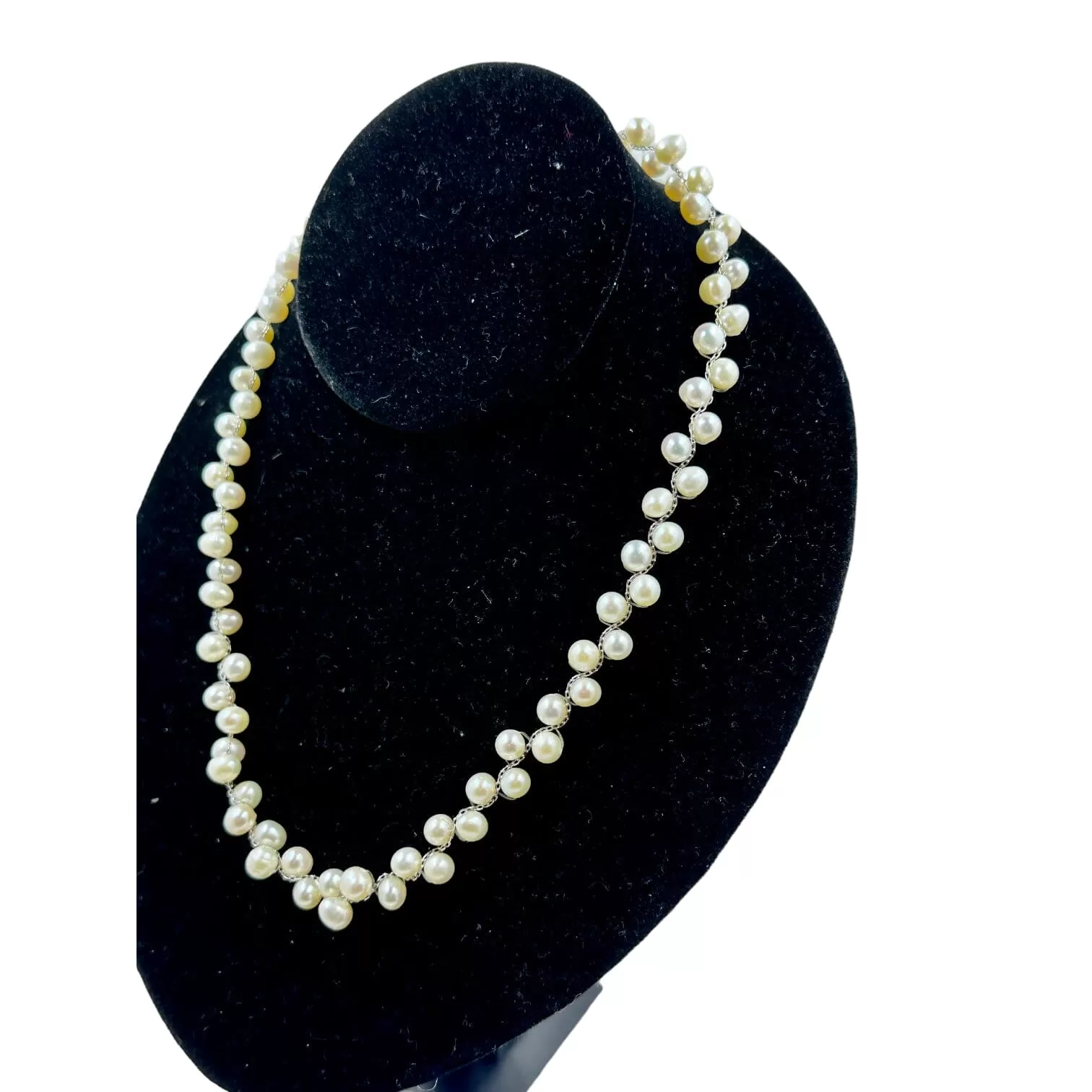 Sterling Silver Braided Cultured Freshwater Pearl Necklace