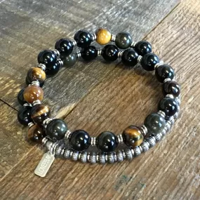 Strength and Prosperity, Golden Obsidian and Tigers Eye 27 Bead Wrist Mala Bracelet