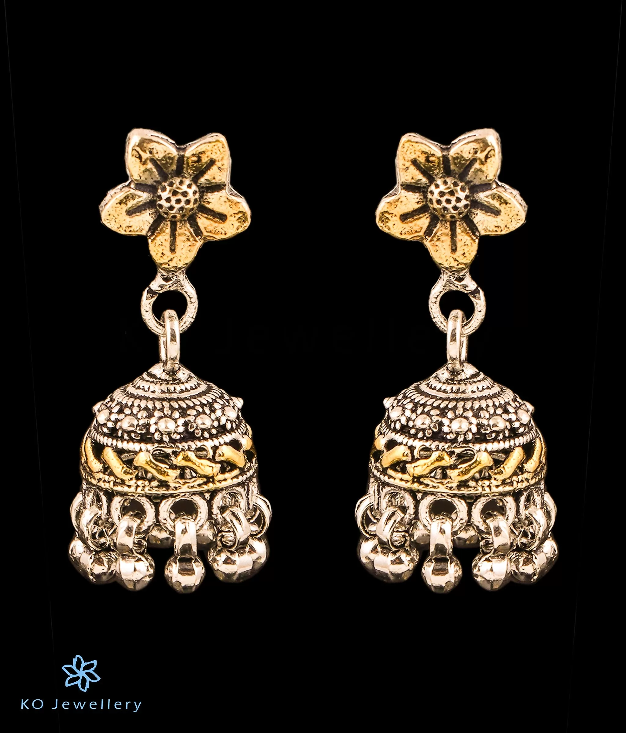 The Mridul Silver Jhumkas (Two tone)