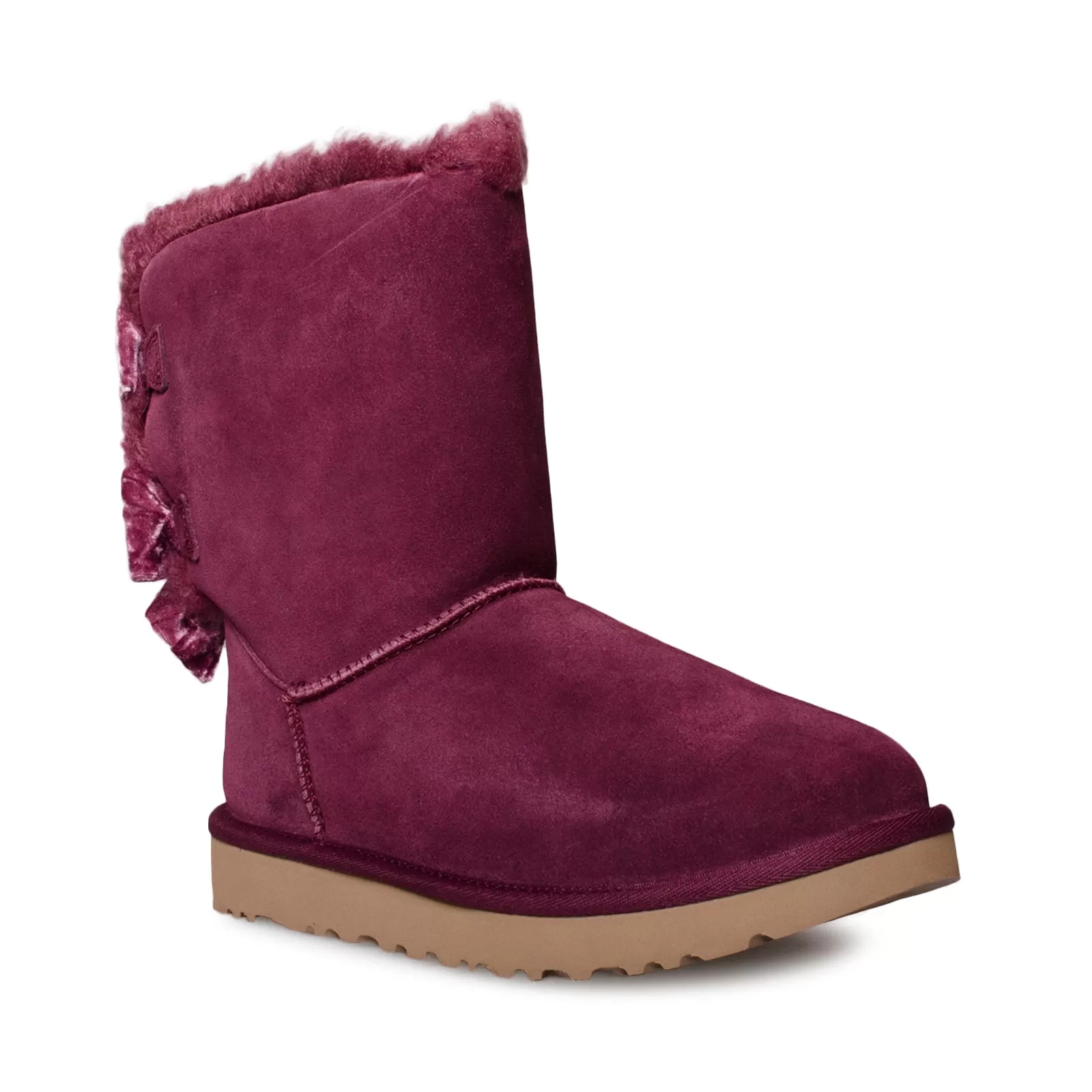 UGG Bailey Bow Crushed Velvet Wine Grape Boots - Women's