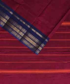 Violet green blue border cotton handwoven chettinadu saree