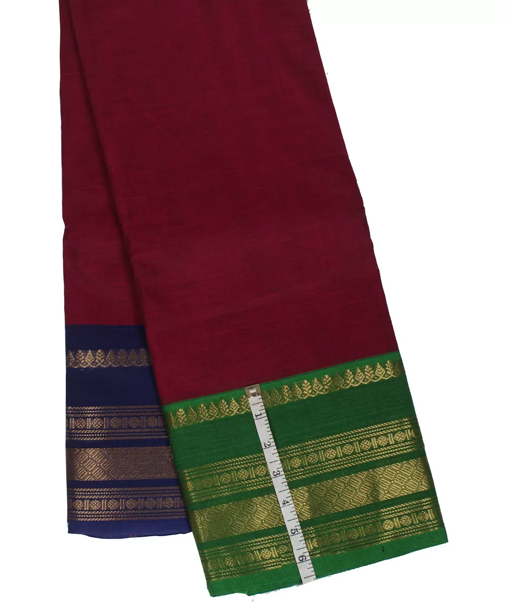 Violet green blue border cotton handwoven chettinadu saree