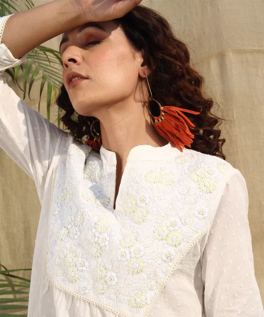 White hand embroidered cotton dobby kurta set of-2