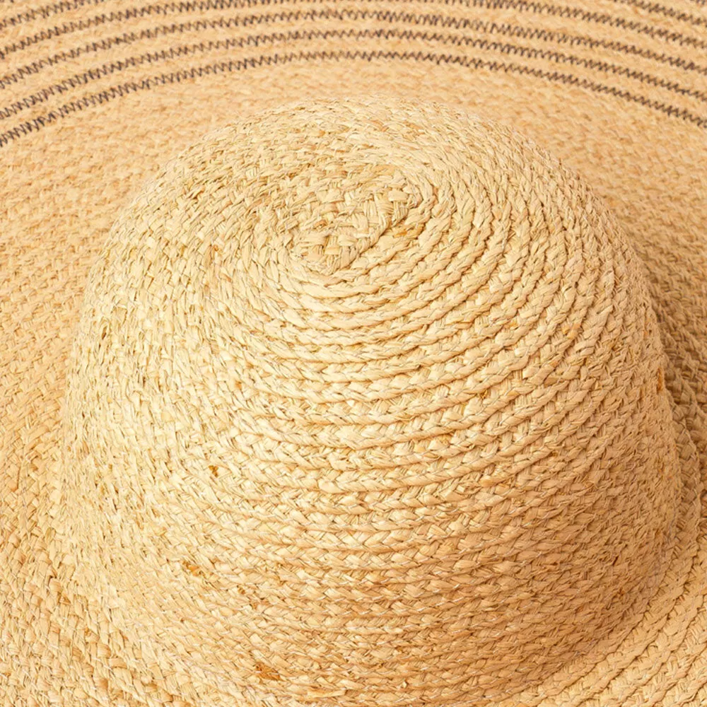 Woman Handmade Wild Brim Visor Color Stripe Vacation Beach Sun Hat Natural Raffia Rolled-up Brim Straw Hat